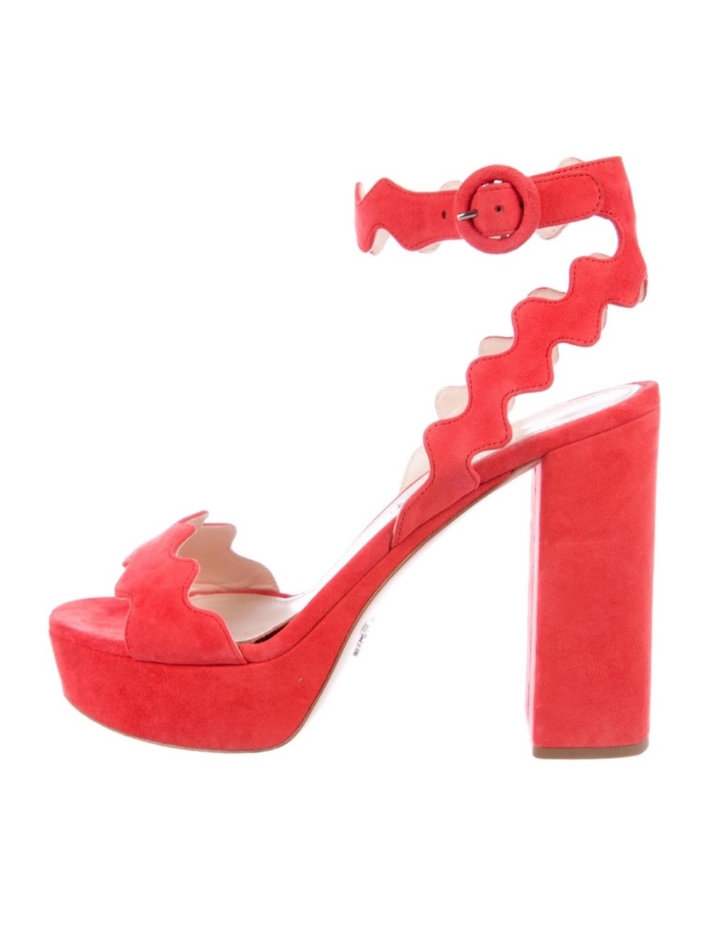 Prada Coral Suede Scalloped Platform Block Heel Sandal 37